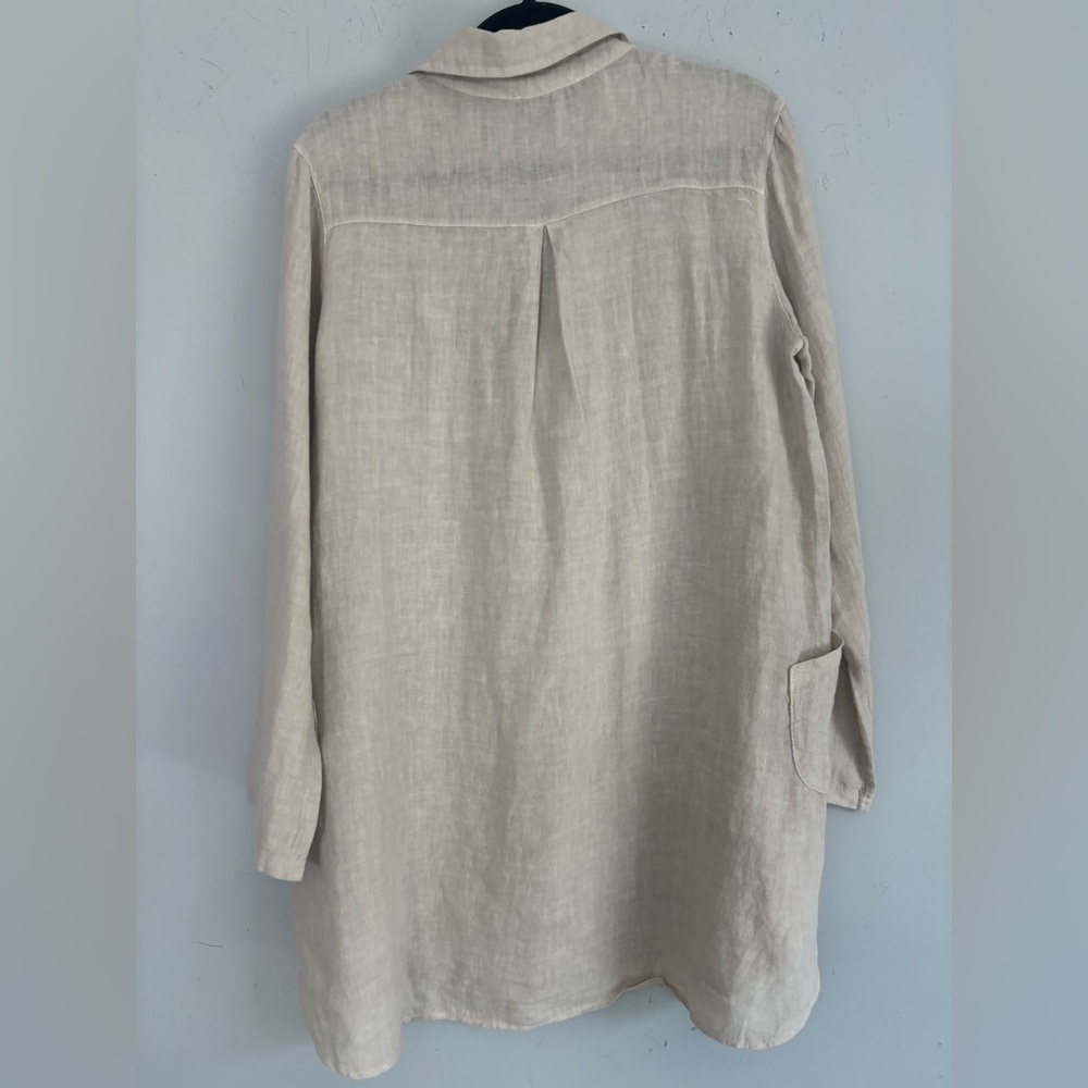 Francesca Bettini 100% Linen Tunic shirt Top Beige Made in Italy Size S - Picture 2 of 8